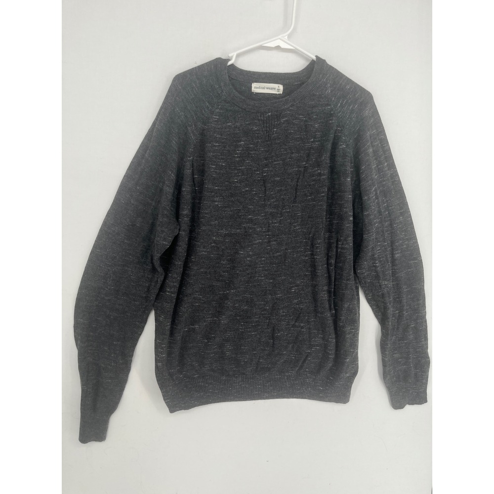 Mutual Weave Mens XL Crewneck Sweater Gray Marl Cotton Blend Raglan Knit